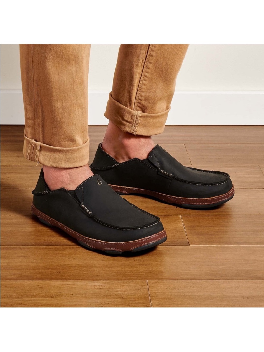 Olukai Moloa Black Nubuck Leather Slip On Loafers Shoes  Men's 9